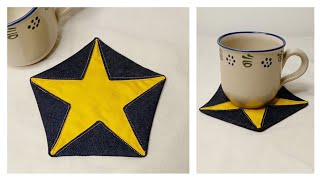 EASY  Sewing star coasters from fabric scraps  Last minute gift idea to sew [upl. by Natanoj801]