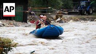 Floodwaters turn roads into rivers in town of Jesenik Czech Republic [upl. by Kenwood]