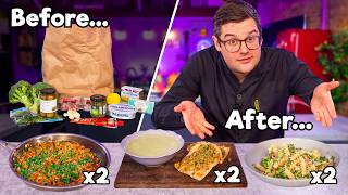 Chef vs Normals GROCERY SHOP CHALLENGE  3 Meals 2 Portions 1 Bag 0 Waste [upl. by Eixid]