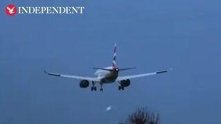 Live Planes battle Storm Darragh to land at Heathrow Airport [upl. by Anin]