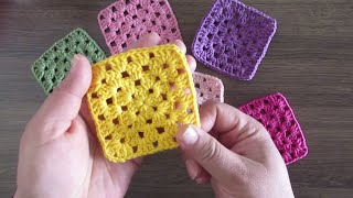 TEK RENK HANIMDİLENDİ MOTİFİ NASIL ÖRÜLÜR  CROCHET GRANNY SQUARE [upl. by Ylera]