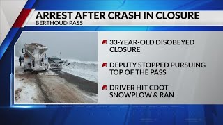 Driver defies Berthoud Pass closure crashes into snowplow [upl. by Aleira]