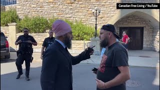 NDP Leader Jagmeet Singh confronts protesters [upl. by Akem]