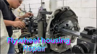 FLYWHEEL HOUSING REPAIR NISSAN GTR machineshop shorts machining engine restoration [upl. by Enahsal]