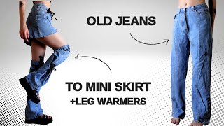 Quickly make jeans into a skirt and leg warmer set  Upcycled fashion EP1 [upl. by Schwenk412]