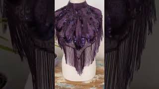 Purple bead and sequinned burlesque cape viralvideo fashiontrends [upl. by Collimore881]