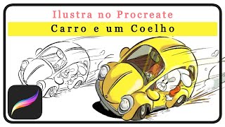 Processo de ilustração no Procreate  Carro e um Coelho [upl. by Ennaeiluj174]