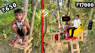 Overnight Survival Challenge  Low Budget Tree House Survival Challenge ₹650 VS ₹17000 [upl. by Aber]