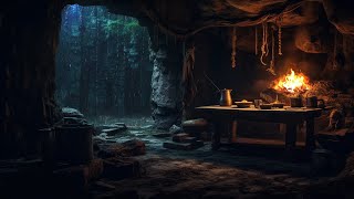 Hiding from a Heavy Rain and Thunderstorm in Cave Fireplace Sounds for 12 hoursSleep Study Relax [upl. by Aneet638]