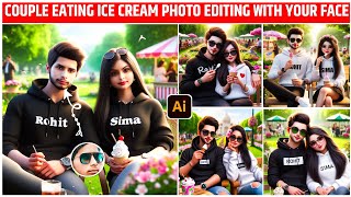 COUPLE EATING ICE CREAM AI PHOTO EDITING WITH YOUR FACE 😱  bing [upl. by Enelra]