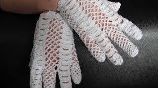 how to crochet lace gloves cómo hacer ganchillo guantes del cordón seminario [upl. by Arakaj]