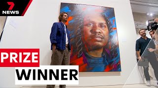 Matt Adnate wins 2024 Archibald Packing Room Prize for portrait of Baker Boy  7 News Australia [upl. by Lipson]