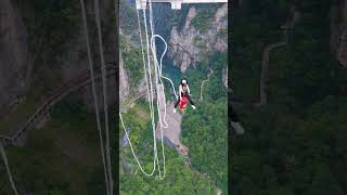 Zhangjiajie Grand Canyon Glass Bridge Bungee Jumping First Person View [upl. by Sirak]