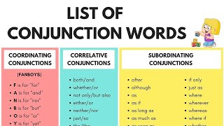 Conjunction Words A Complete List of Conjunctions in English [upl. by Laohcin802]