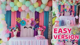 Easy Version Unicorn Theme Birthday Decoration  Kids Birthday Party Ideas at Home [upl. by Orva]