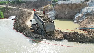 Excellent Skill of Expanding bigger Into Deep Water by Dumps Trucks and KAMATSU Dozer D31E [upl. by Ani452]