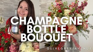 How to DIY a Champagne Bottle Flower Arrangement [upl. by Annaesor]