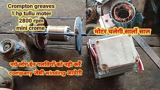 Crompton greaves 1hp 2800 rpm mini crom tullu moter winding data pk power solution [upl. by Latreece]