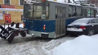 Tractor in Russia quothelpedquot trolleybus [upl. by Attiuqaj674]