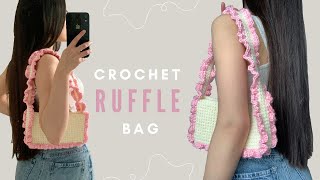 Mini crochet shoulder bag tutorial  crochet ruffle bag how to crochet a coquette bag for beginners [upl. by Leonid968]