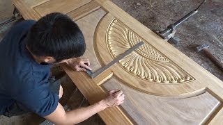 Amazing Woodworking Skill  Making A Front Door Beautiful Easy [upl. by Arrej]