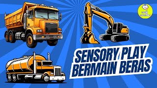 Sensory Play  Bermain Beras Dengan Eskavator amp Truck [upl. by Nivert]