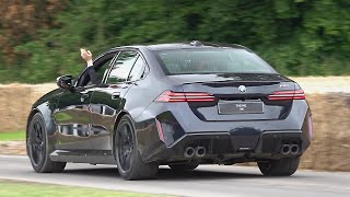 New hybrid BMW M5 G90 WORLD DEBUT Wheelspin Acceleration Exhaust Sounds  FOS Goodwood 2024 [upl. by Anuaek378]