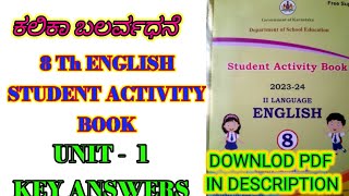 8th class English Kalika Balavardhane key answers Unit 1  Kalika Balavardhane learneasilyhub [upl. by Nmutua]