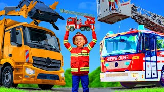 Kids Play with a Real Garbage Truck Excavator amp Fire Trucks [upl. by Yedorb318]