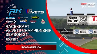 iRacing  RaceKraft V8 Vets Championship  Season 21  Round 5 at Road America [upl. by Meerak]