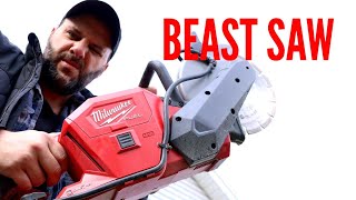 Milwaukee Tool M18 FUEL 9quot Cut Off Saw PUT TO THE TEST Cutting through concrete and FULL REVIEW [upl. by Culbertson]