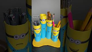 Minions Brush Holder With Tissue Rolls cardboards kidsvideo kidsactivities kidscraft minions [upl. by Nairadal424]