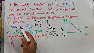 derive the demand function from the given utility function and the budget constraint using tangency [upl. by Irodim656]