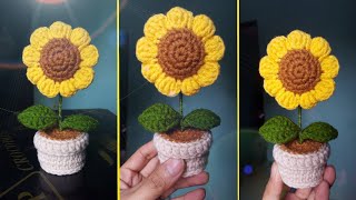 How to make very easy Crochet Mini SunFlower in a Pot  beginner friendly [upl. by Nerita]