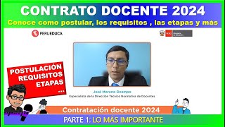 🔴👉CONTRATO DOCENTE 2024  Conoce como postular los requisitos  las etapas y más [upl. by Lowe]