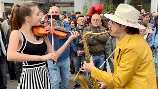 Crowd JOINS singing in Italian  Sarà Perché Ti Amo  Karolina Protsenko amp Daniele Vitale Sax [upl. by Denie]