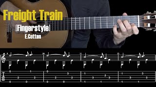 Freight Train  Fingerstyle Tutorial  TAB [upl. by Phillie]