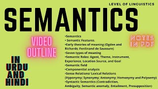 Semantics  Features  Meaning  Roles  field  Lexical Relations  Syntactic Semantics PDF Notes [upl. by Irtimid76]