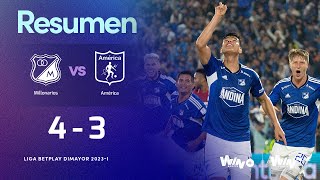 Millonarios vs América de Cali resumen y goles  Liga BetPlay Dimayor 2023I  Fecha 16 [upl. by Adlog260]