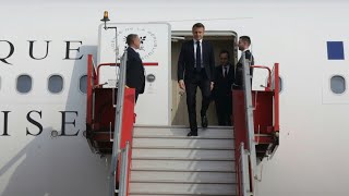 Le président français Emmanuel Macron arrive en Inde pour une visite dEtat  AFP Images [upl. by Shirley]