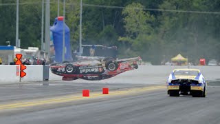 NHRA Pro Stock driver V Gaines wild crash in Charlotte [upl. by Sergent]