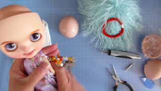 attaching a mohair wig to a blythe doll scalp  customising a blythe doll [upl. by Enala]