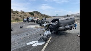 CALTRANS GRADER HIT BY TRUCK ON 73 TOLL ROAD RAW VIDEO [upl. by Eitten122]