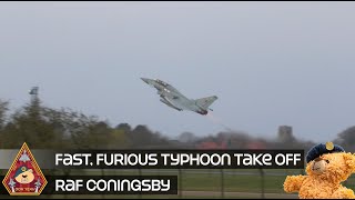 PILOT GETS TO 10000ft IN SECONDS • FAST FURIOUS TYPHOON TAKE OFF WITH AFTERBURNERS • RAF CONINGSBY [upl. by Alimaj]