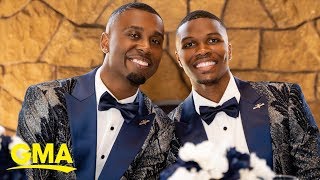 Grooms stun weddings guests with epic flash mob at their reception  GMA [upl. by Ennaed]