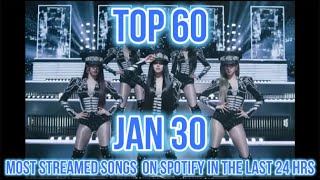 TOP 60 MOST STREAMED SONGS ON SPOTIFY IN THE LAST 24 HRS JAN 30 [upl. by Gavini688]