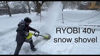 RYOBI 40v cordless snow shovel review and demo [upl. by Tobiah942]