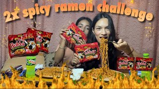 2X Spicy Ramen Noodles Challenge spicy ramen challenge with sister [upl. by Clardy31]