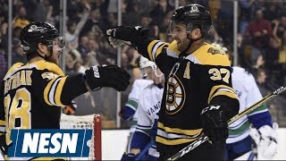 Patrice Bergeron On His FourPoint Night Vs The Canucks [upl. by Lu252]