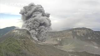 Costa Ricas Turrialba volcano sends plumes of smoke into the air [upl. by Mixie]